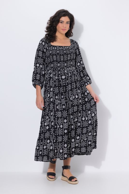 Robe maxi, coupe évasée, décolleté carré et manches&nbsp;3/4