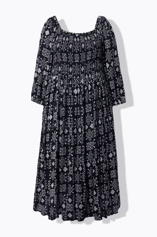 Robe maxi, coupe évasée, décolleté carré et manches&nbsp;3/4