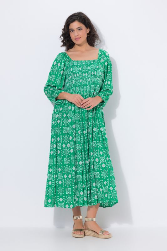 Robe maxi, coupe évasée, décolleté carré et manches&nbsp;3/4