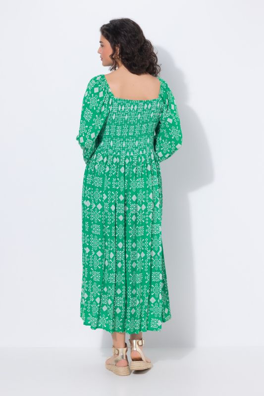 Robe maxi, coupe évasée, décolleté carré et manches&nbsp;3/4