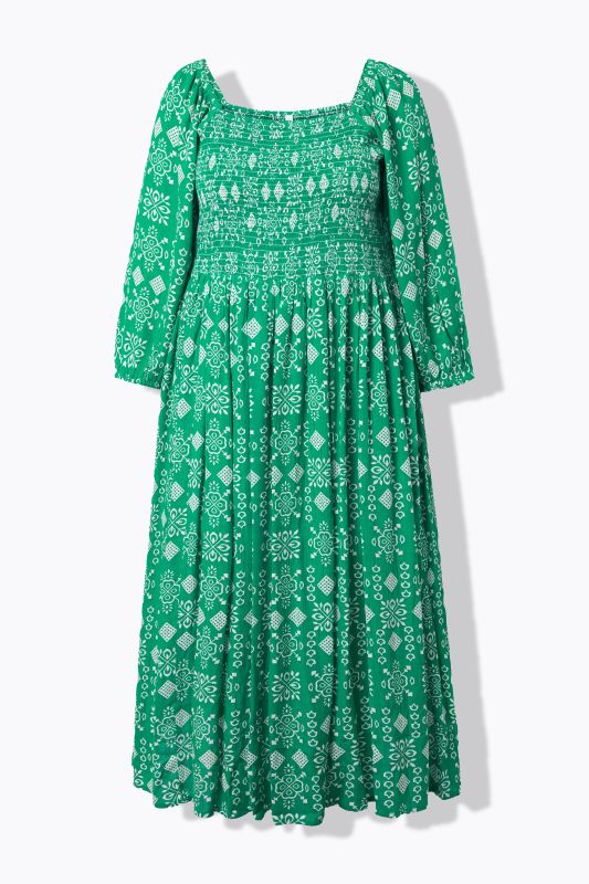 Robe maxi, coupe évasée, décolleté carré et manches&nbsp;3/4