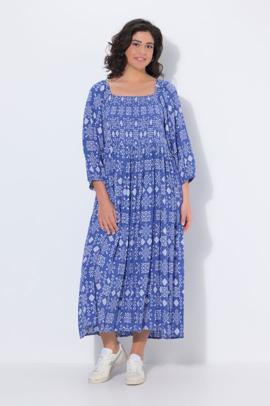 Robe maxi, coupe évasée, décolleté carré et manches&nbsp;3/4