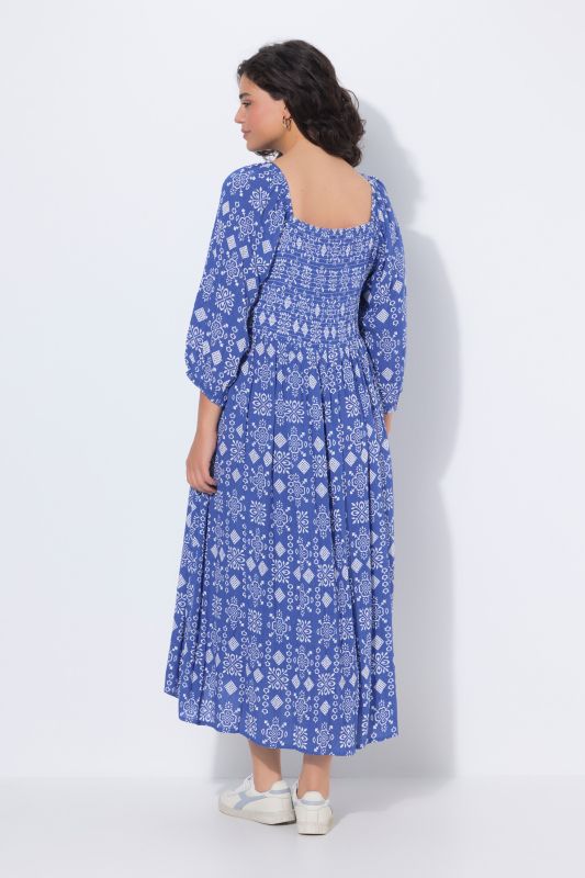 Robe maxi, coupe évasée, décolleté carré et manches&nbsp;3/4