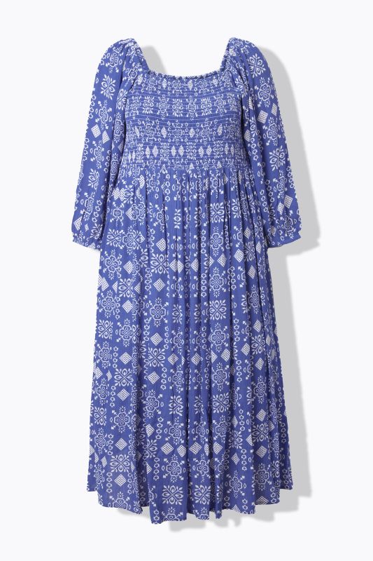 Robe maxi, coupe évasée, décolleté carré et manches&nbsp;3/4