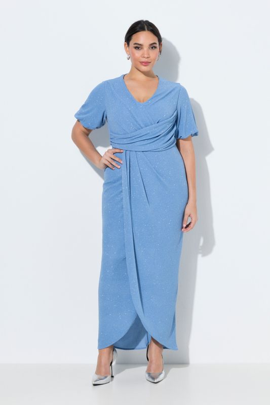 Robe maxi esprit cache-cœur, manches courtes ballon et décolleté en V