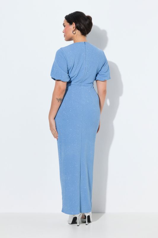 Robe maxi esprit cache-cœur, manches courtes ballon et décolleté en V