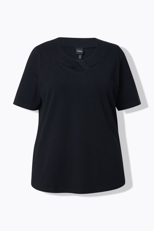 T-shirt effet drapé, manches courtes, décolleté rond et jolies découpes