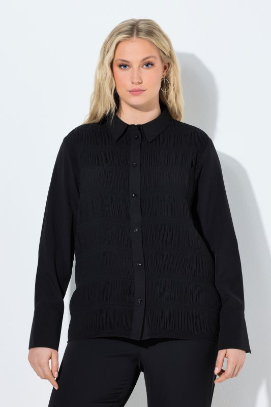 Chemisier texturé crinkle, manches longues et col chemise