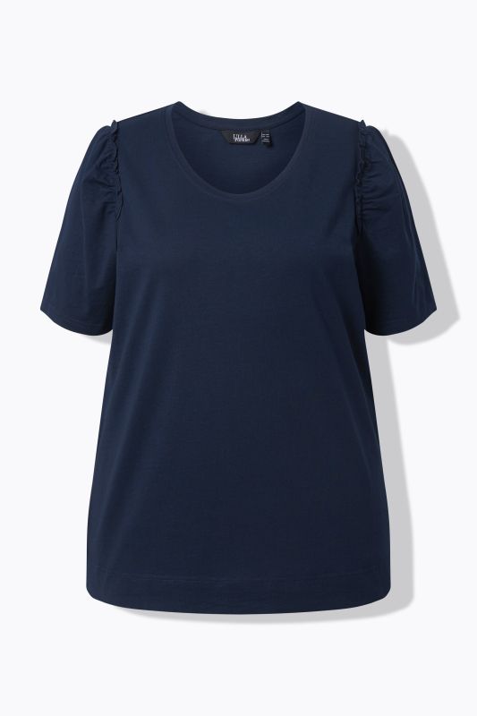 T-shirt avec ruchés, col rond et manches courtes, coupe évasée