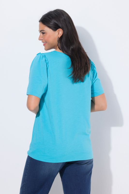 T-shirt avec ruchés, col rond et manches courtes, coupe évasée