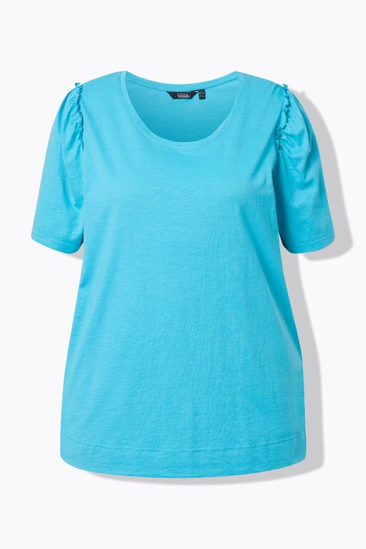 T-shirt avec ruchés, col rond et manches courtes, coupe évasée