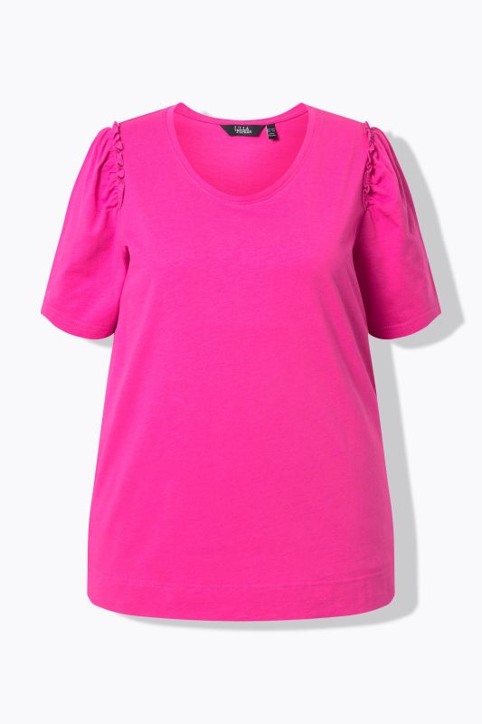 T-shirt avec ruchés, col rond et manches courtes, coupe évasée