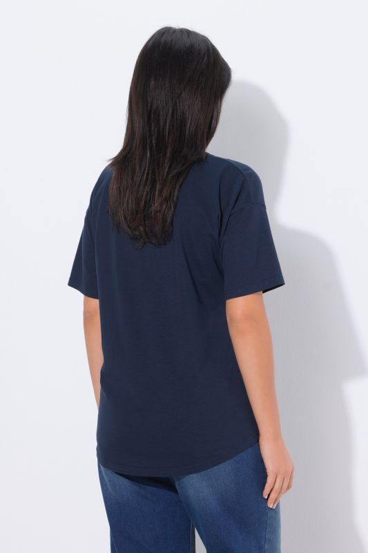 T-shirt oversize, motif fleur, décolleté en V et manches courtes