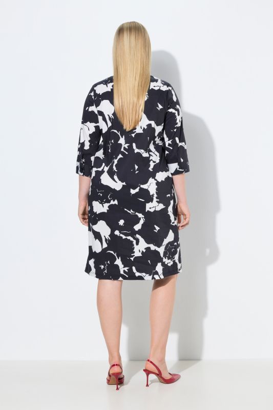 Robe tunique à fleurs, col tunisien et manches&nbsp;3/4