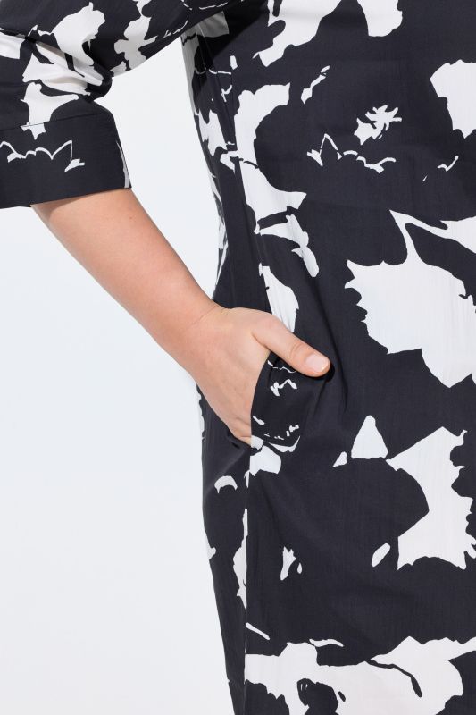 Robe tunique à fleurs, col tunisien et manches&nbsp;3/4