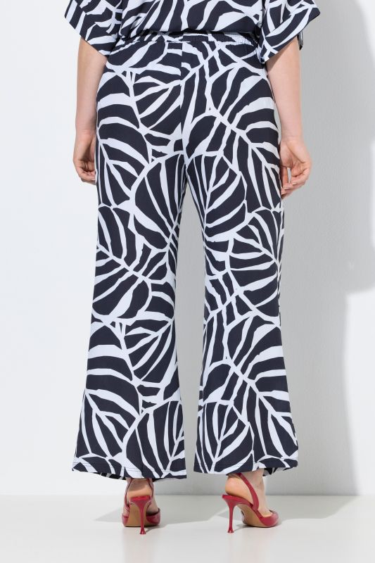Pantalon motif feuilles, jambe droite et large et taille élastique
