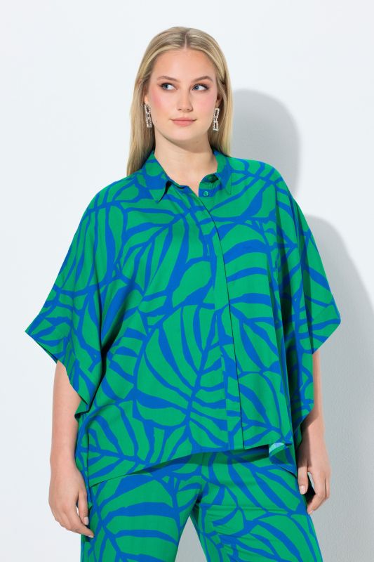 Blouse-poncho oversize, col chemise et manches&nbsp;3/4
