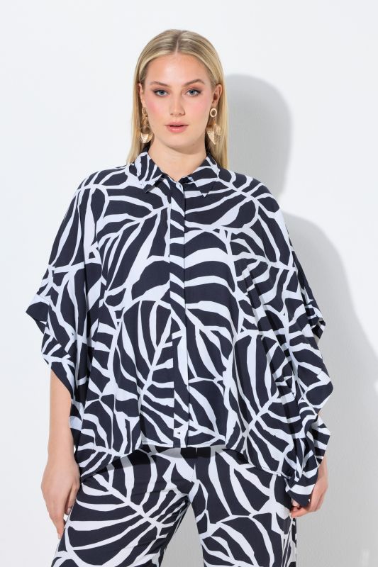 Blouse-poncho oversize, col chemise et manches&nbsp;3/4