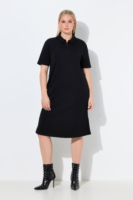 Robe en molleton, modal mélangé, col polo avec fermeture zippée et manches courtes