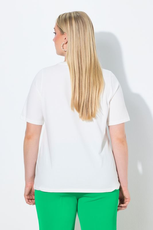 T-shirt motif feuilles, cordon de serrage à la base, col rond et manches courtes