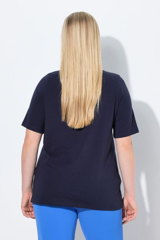 T-shirt motif feuilles, cordon de serrage à la base, col rond et manches courtes