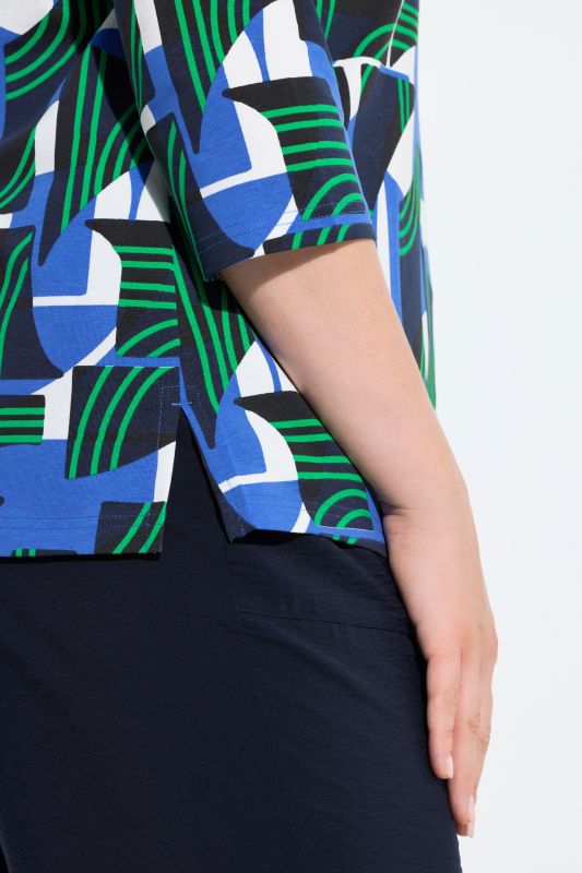 T-shirt imprimé graphique, décolleté en V et manches&nbsp;3/4