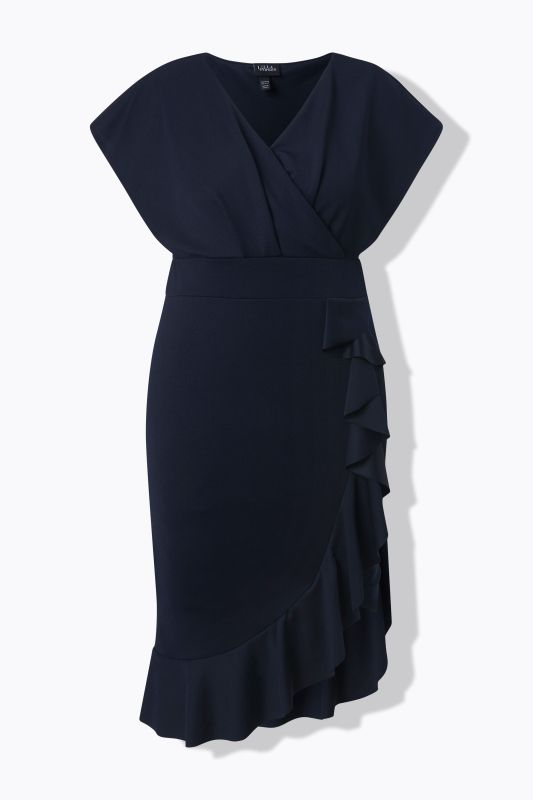 Robe bodycon en jersey, ruchés, manches courtes mancheron et décolleté en V