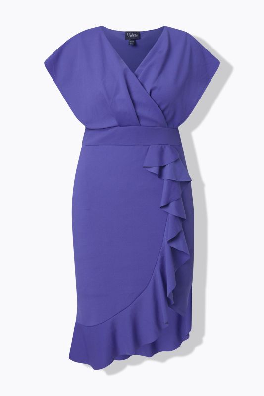 Robe bodycon en jersey, ruchés, manches courtes mancheron et décolleté en V