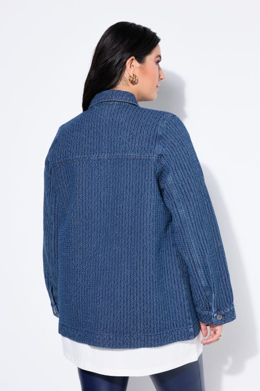 Large veste chemisier à manches longues, matière texturée