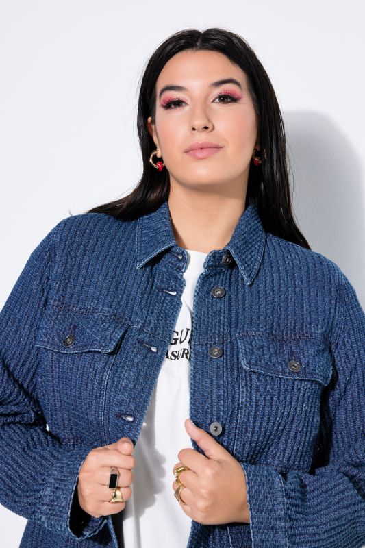 Large veste chemisier à manches longues, matière texturée