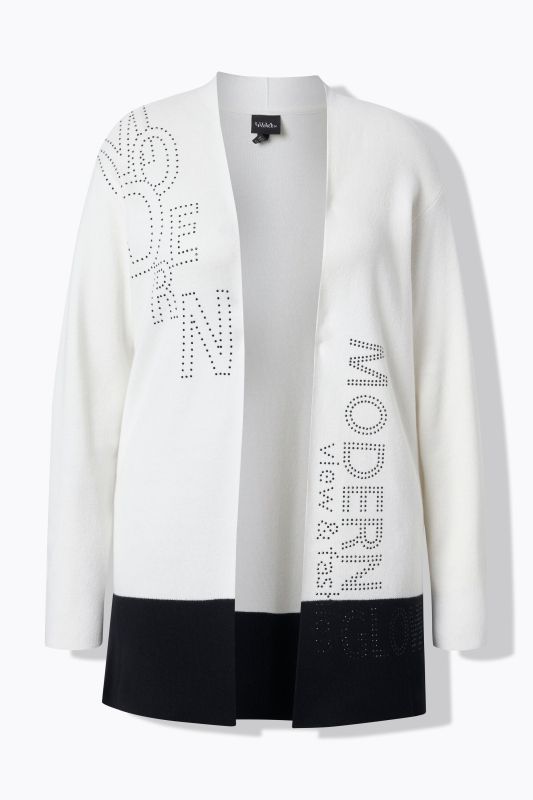 Cardigan avec message, col calice et manches&nbsp;3/4