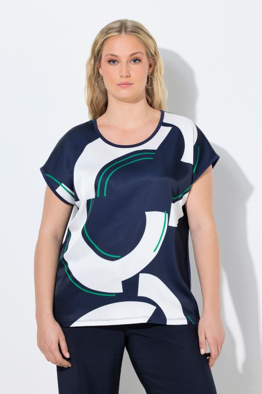 T-shirt motif cercles, coupe oversize, col rond et manches courtes