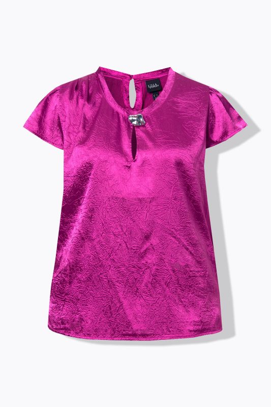 Blouse avec broche, coupe évasée et décolleté rond, manches courtes mancheron