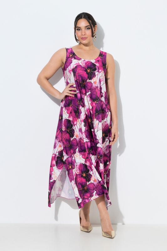 Robe en jersey sans manches, motif à fleurs, décolleté rond