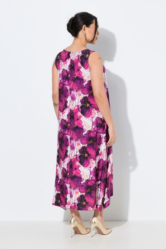 Robe en jersey sans manches, motif à fleurs, décolleté rond