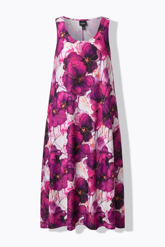 Robe en jersey sans manches, motif à fleurs, décolleté rond