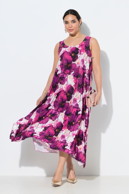 Robe en jersey sans manches, motif à fleurs, décolleté rond