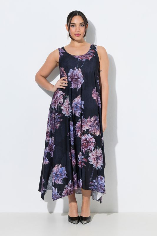 Robe midi sans manches, motif à fleurs et décolleté rond