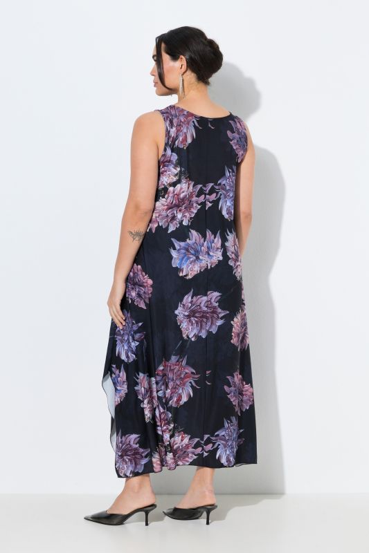 Robe midi sans manches, motif à fleurs et décolleté rond