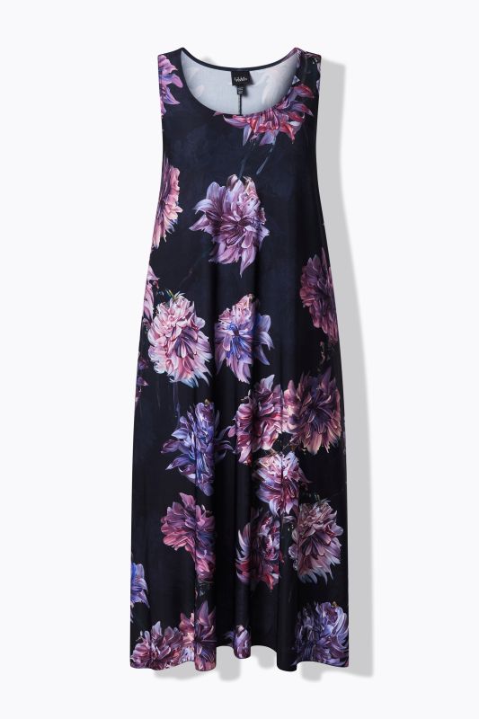 Robe midi sans manches, motif à fleurs et décolleté rond