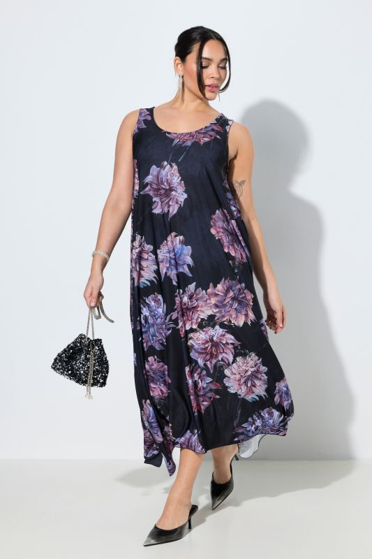 Robe midi sans manches, motif à fleurs et décolleté rond