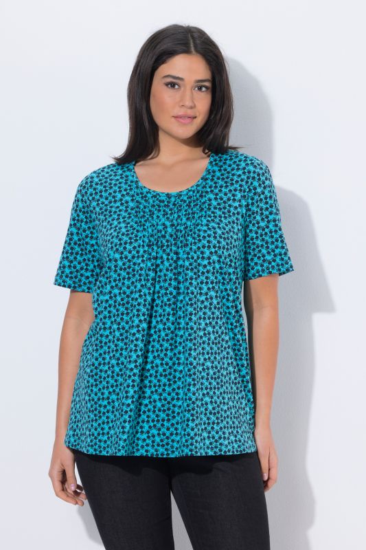 T-Shirt avec plis fantaisie, coupe évasée, col rond et manches courtes