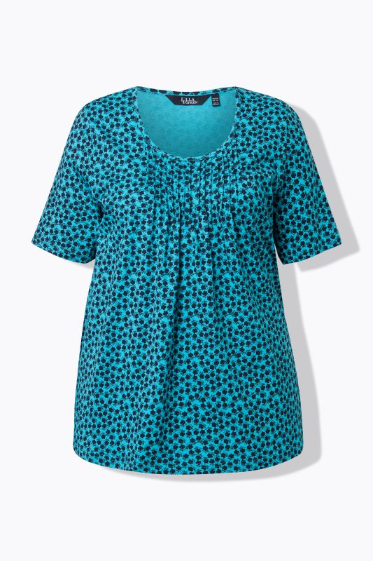 T-Shirt avec plis fantaisie, coupe évasée, col rond et manches courtes