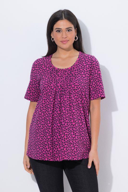 T-Shirt avec plis fantaisie, coupe évasée, col rond et manches courtes