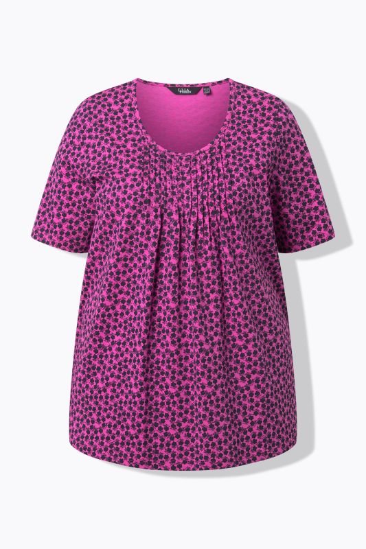 T-Shirt avec plis fantaisie, coupe évasée, col rond et manches courtes