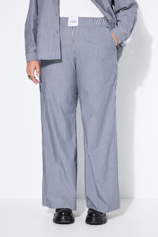 Pantalon large à taille élastique, rayures et étiquette