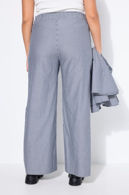 Pantalon large à taille élastique, rayures et étiquette