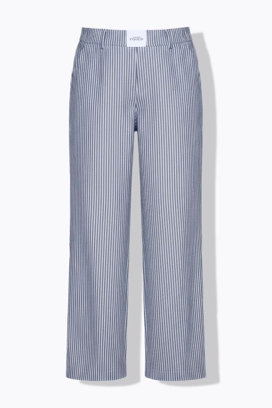 Pantalon large à taille élastique, rayures et étiquette