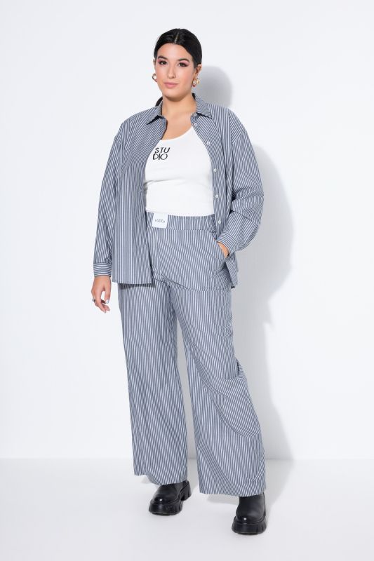 Pantalon large à taille élastique, rayures et étiquette