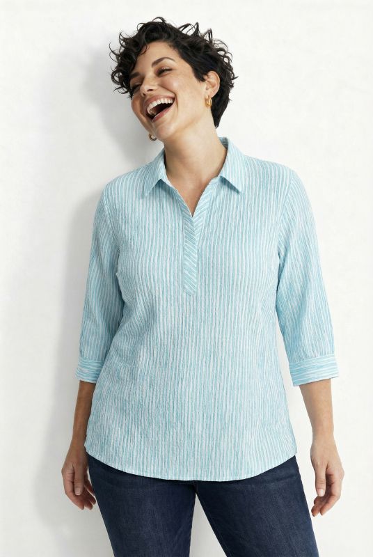 Chemisier rayé, col chemise et manches longues, coupe évasée